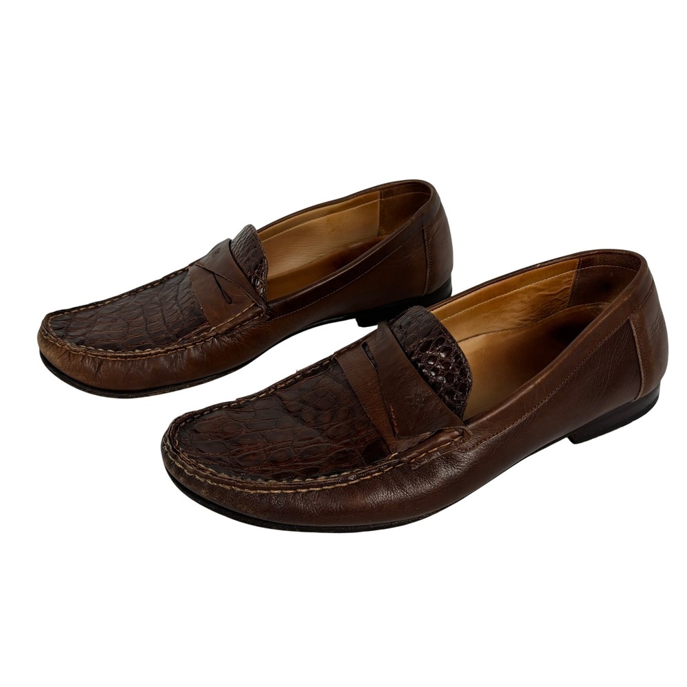 Mezlan Genuine Crocodile Leather Penny Loafers Brown Made in Spain Men's 10 M